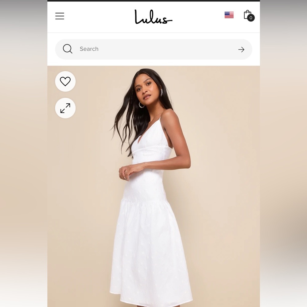 Lulu’s New w tags Serene Charm White Textured Embroidered Drop Waist Midi Dress